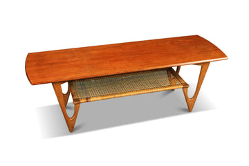 KURT ØSTERVIG V-LEGGED TEAK + CANE COFFEE TABLE